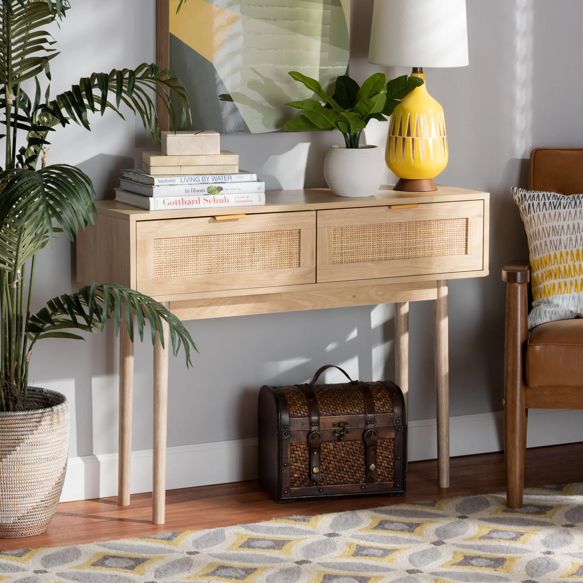 176-11250-RCW Baird Light Brown Rattan Console Table-2
