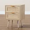 176-11249-RCW Baird Light Brown Wood and Rattan 2-Drawer Nightstand