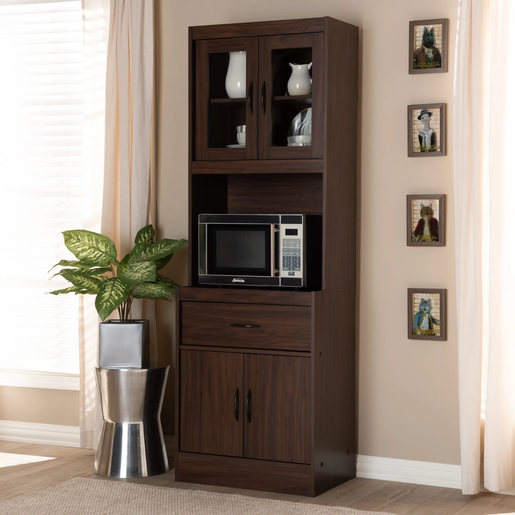 147-8318-RCW Laura Brown Kitchen Cabinet and Hutch-2