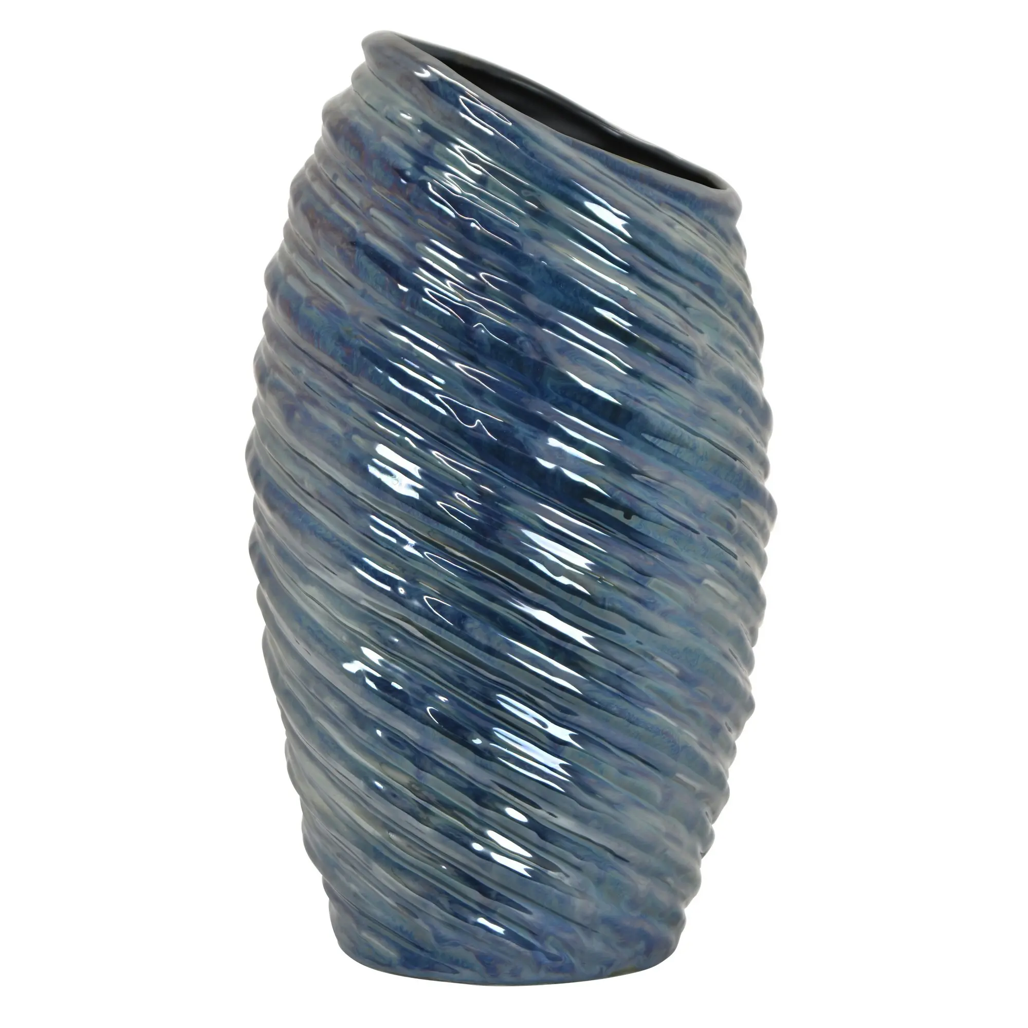 16.75 Blue Ribbed Vase-1