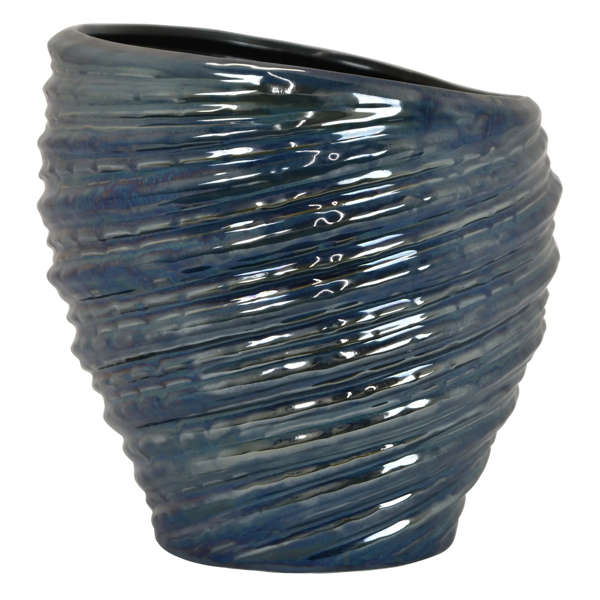 11.5 Blue Ribbed Vase-1