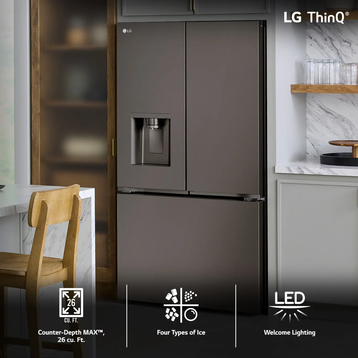 LRYXC2606D LG 25.5 cu ft French Door Refrigerator - Counter Depth Black Stainless Steel-4