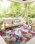 BOT-02NAVY/MULTI-5X7 Botanical 5 x 8 Floral Navy Multicolor Outdoor Rug