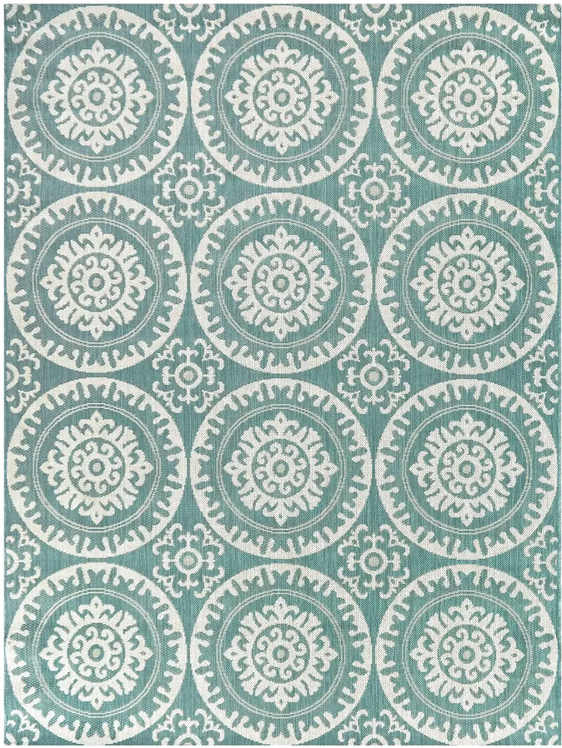 Theodora 5 x 7 Medallion Teal Outdoor Patio Rug