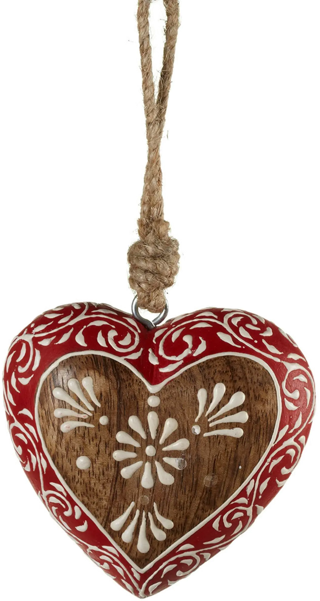 Red and White Wood Flower Heart Ornament-1