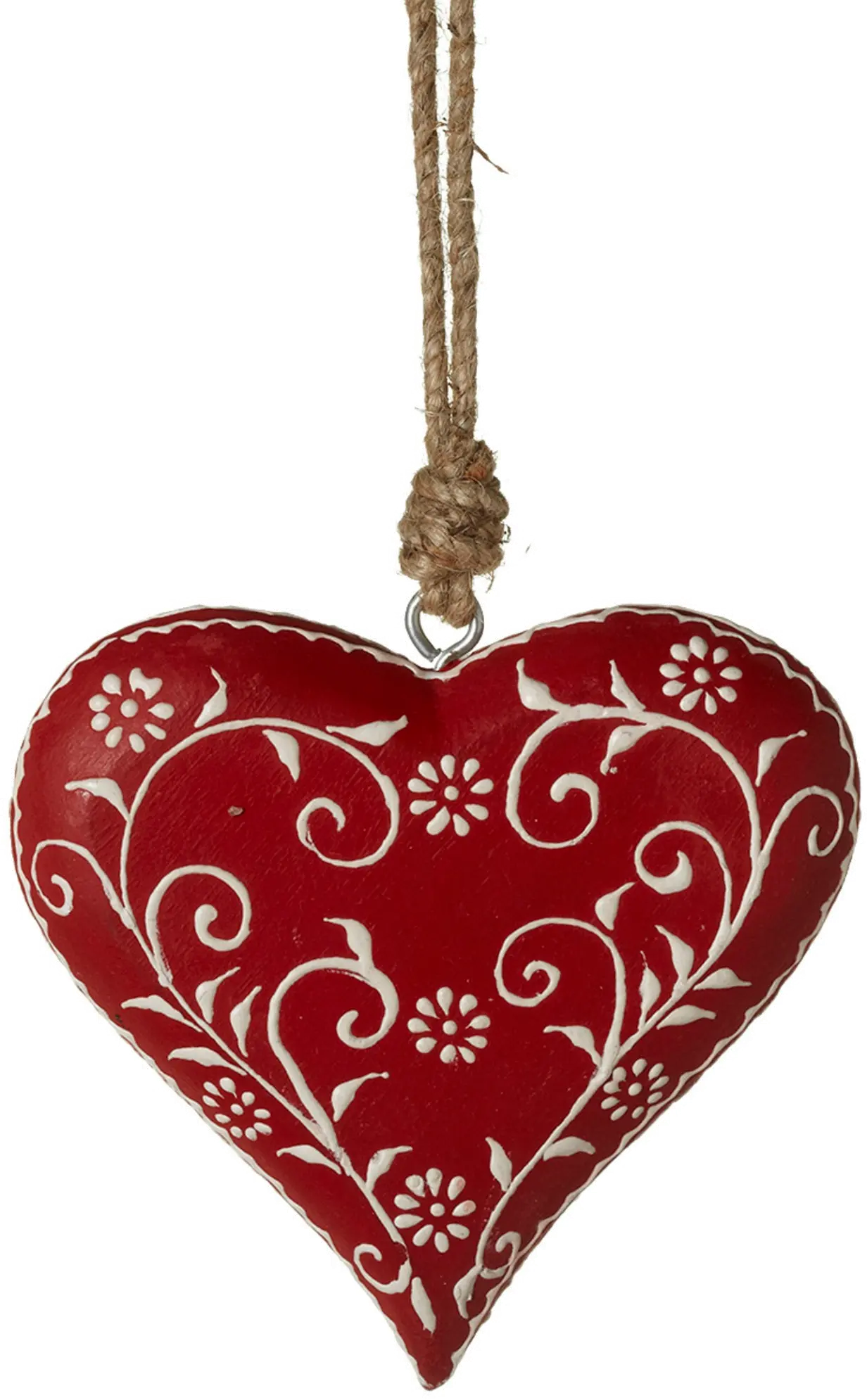 Red and White Wood Flower Heart Ornament-2