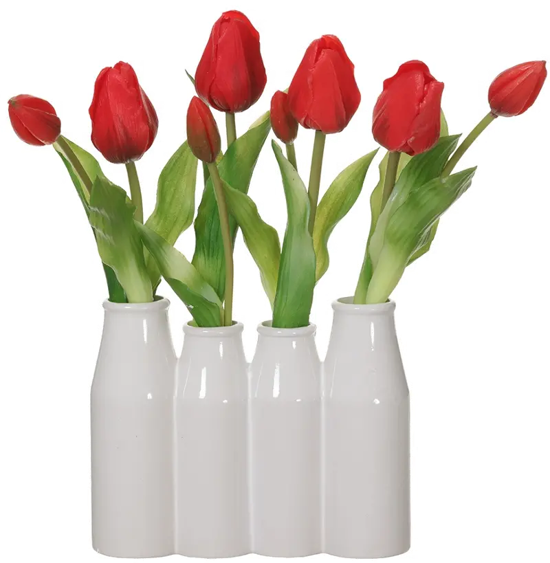 13 Inch Red Tulips In Ceramic Vase