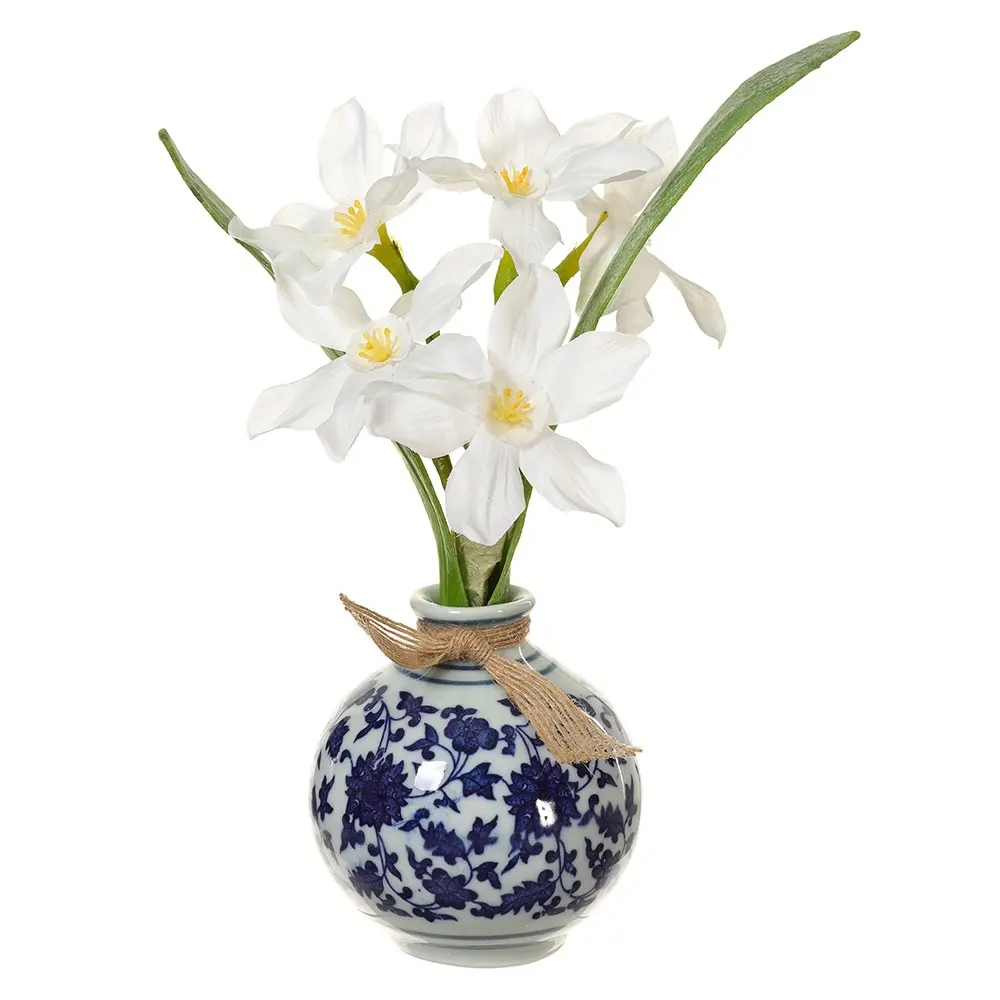 8 Paperwhite Flowers In Oriental Vase-1