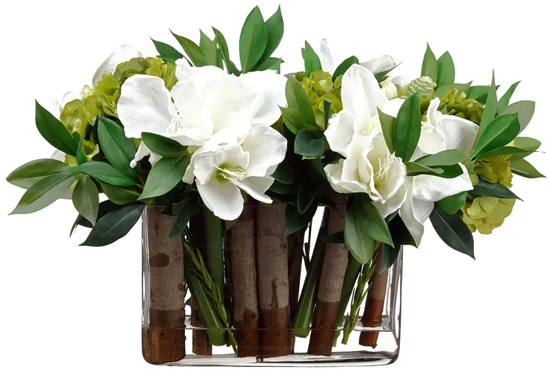 Faux White Amaryllis and Hydrangea Arrangement