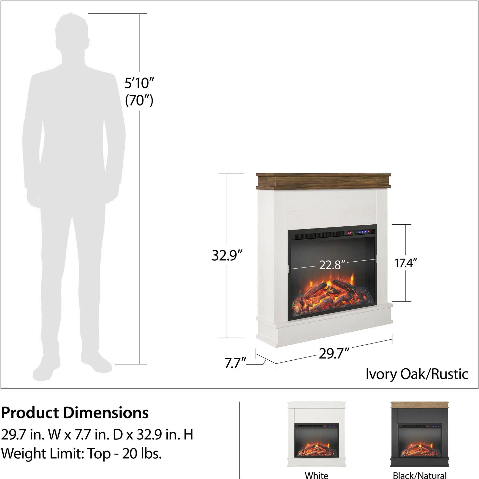 Mateo White Fireplace with Mantel-6