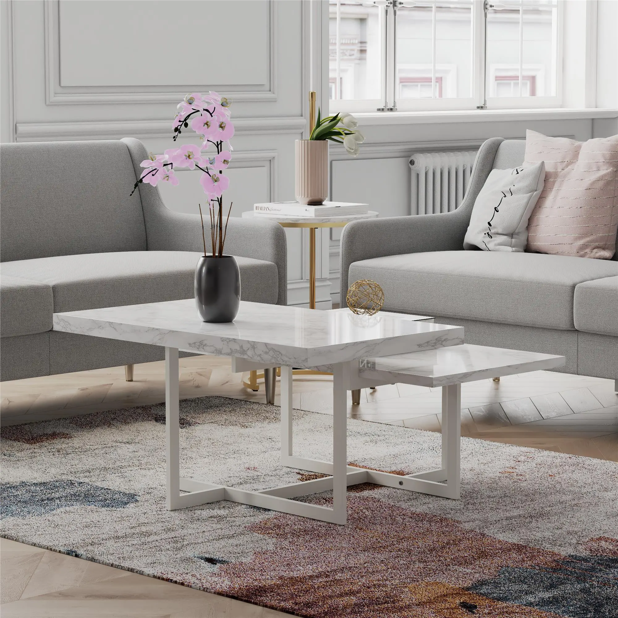 Brielle Modern White Marble Coffee Table-2