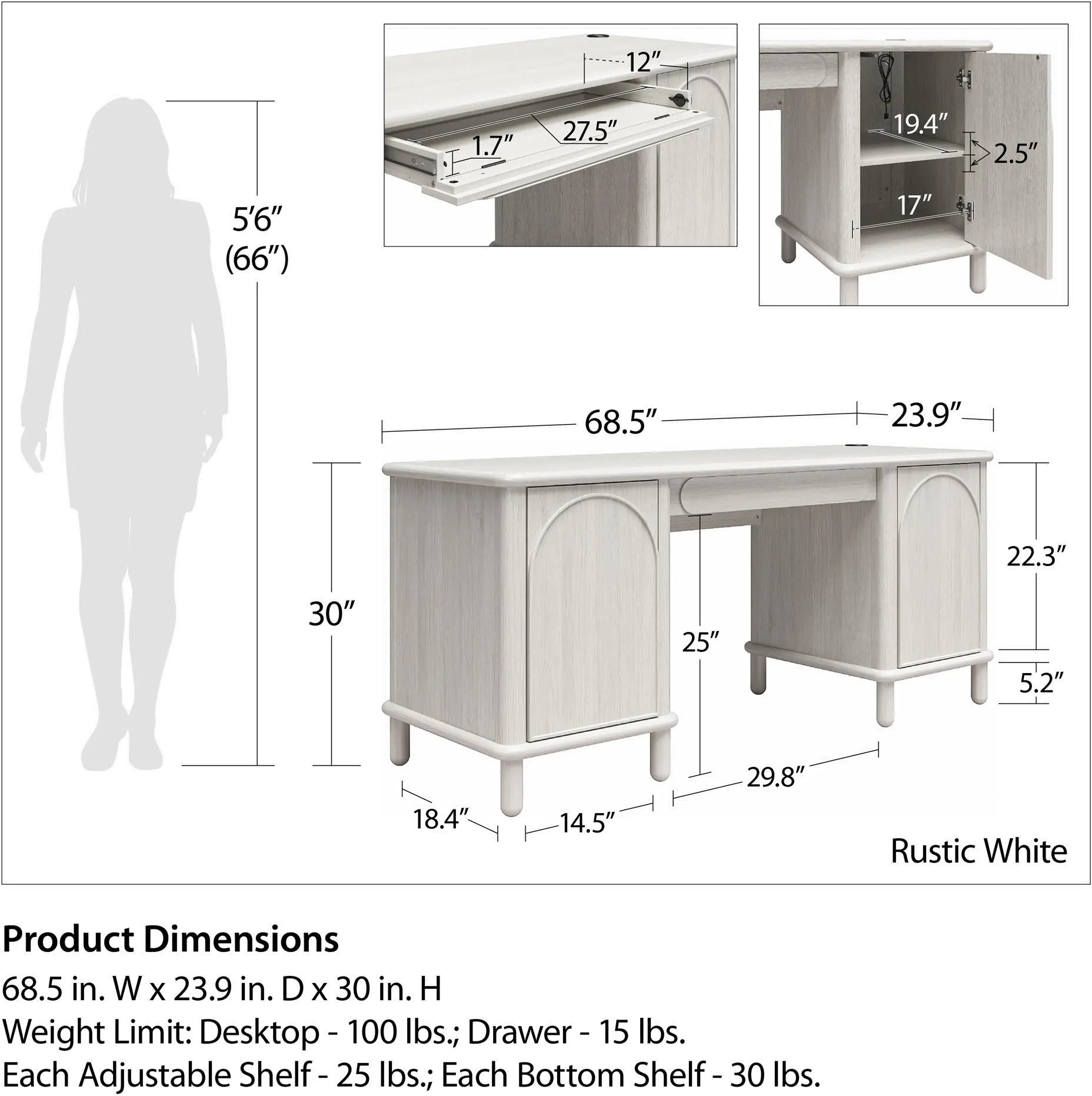 Selena Rustic White Pedestal Desk-1