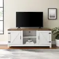 W58BDSDROBRW Barn Door Modern Farmhouse White & Oak 59 TV Stand