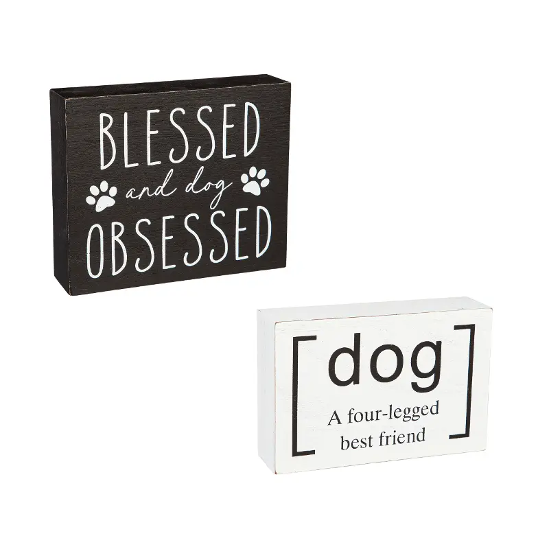Set of 2 Dog-Themed Wooden Block Signs