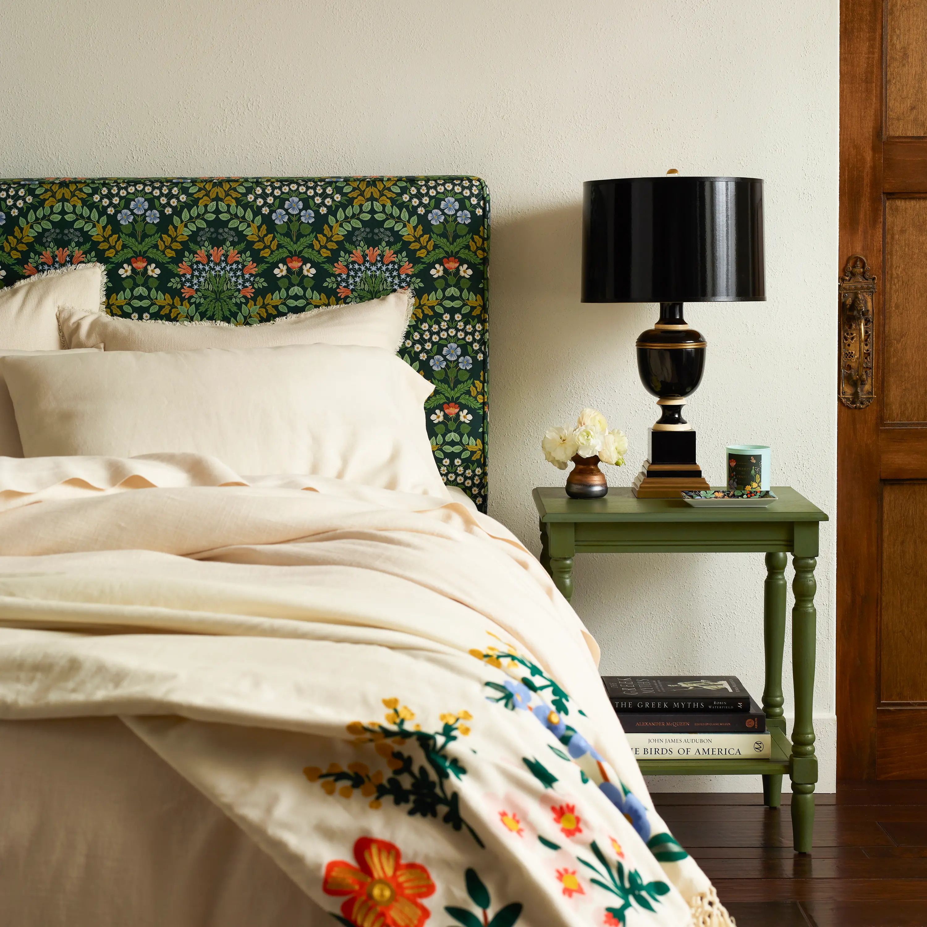 482QRPCBREMRLCB Rifle Paper Co Elly Bramble Emerald Queen Headboard-3