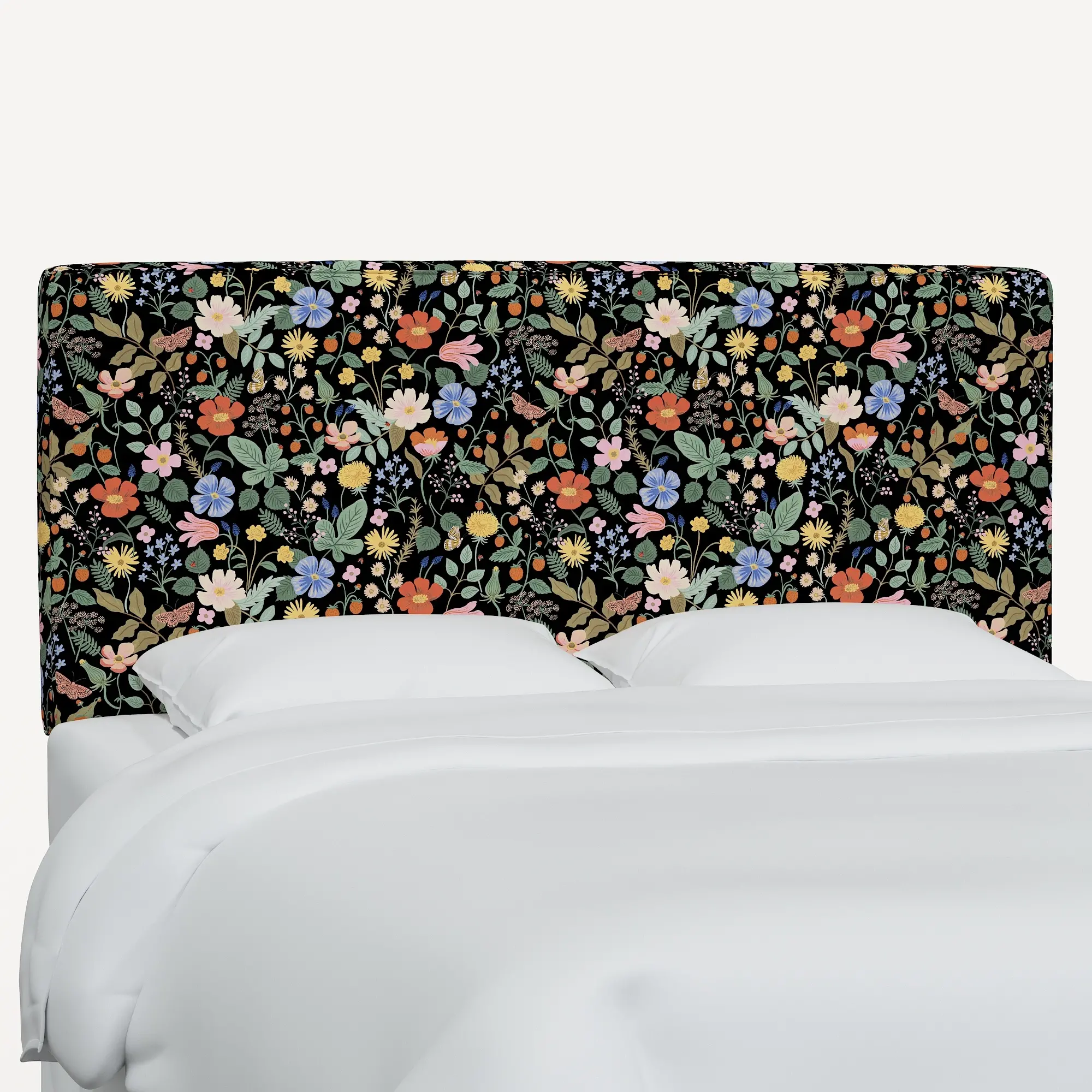 481FRPCSTFLBLKLCB Rifle Paper Co Elly Black Strawberry Fields Full Headboard-1