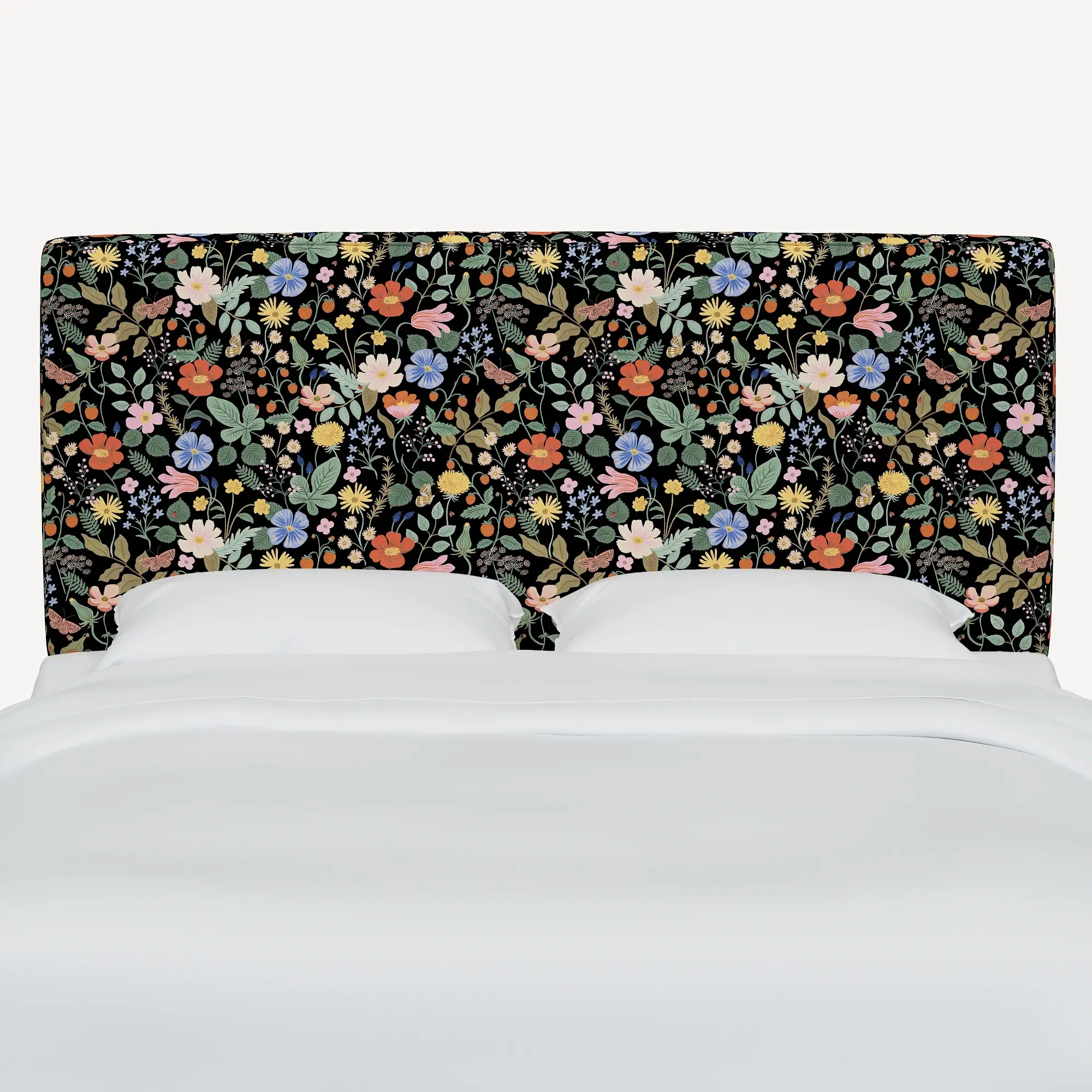 482QRPCSTFLBLKLCB Rifle Paper Co Elly Black Strawberry Fields Queen Headboard-2
