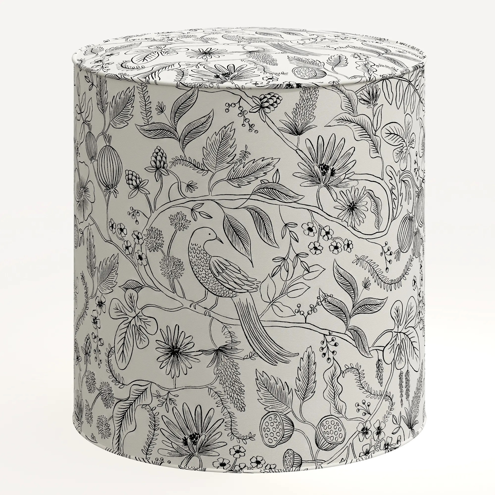 90-2RPCAVBLKCRMLCB Rifle Paper Co. Billie Aviary Cream & Black Round Ottoman-2