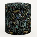 90-2RPCMNBLKLCB Rifle Paper Co. Billie Menagerie Black Round Ottoman