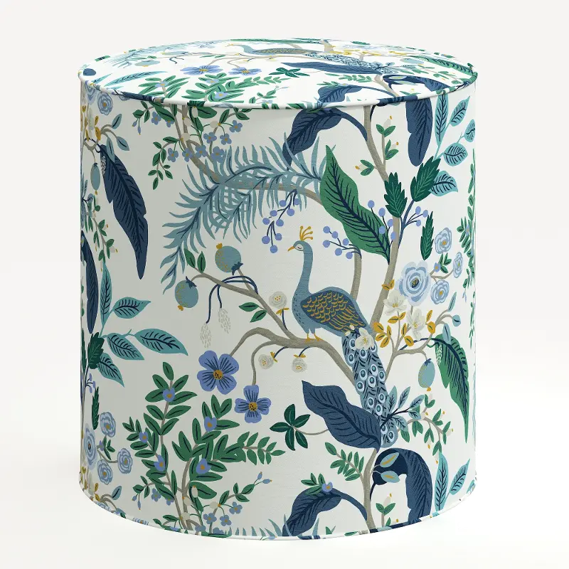 Rifle Paper Co. Billie Blue Peacock Round Ottoman