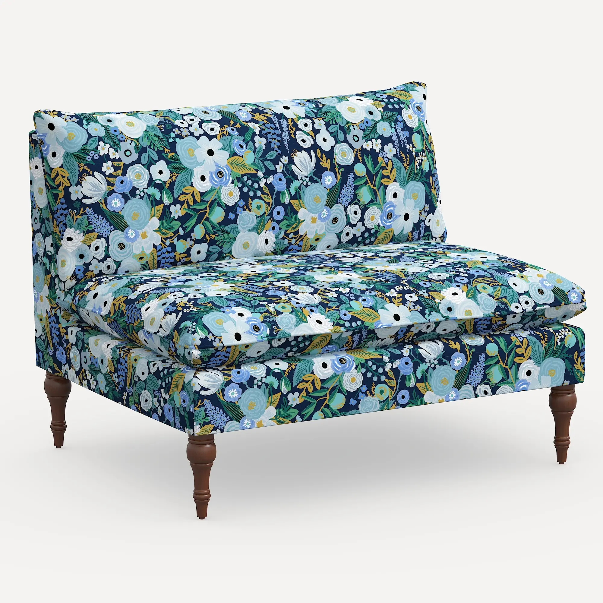2206RPCGRPRBLULCB Rifle Paper Co. Louie Garden Party Blue Armless Loveseat-2