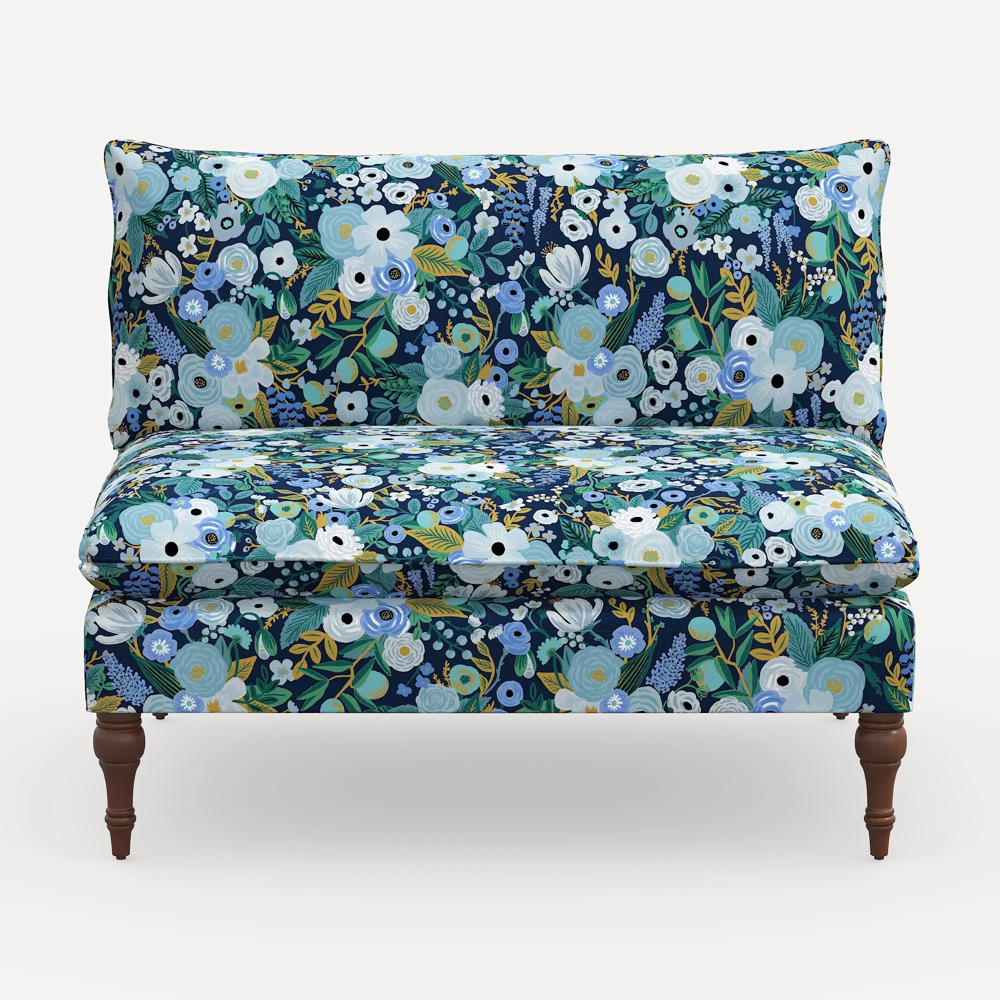 2206RPCGRPRBLULCB Rifle Paper Co. Louie Garden Party Blue Armless Loveseat-1