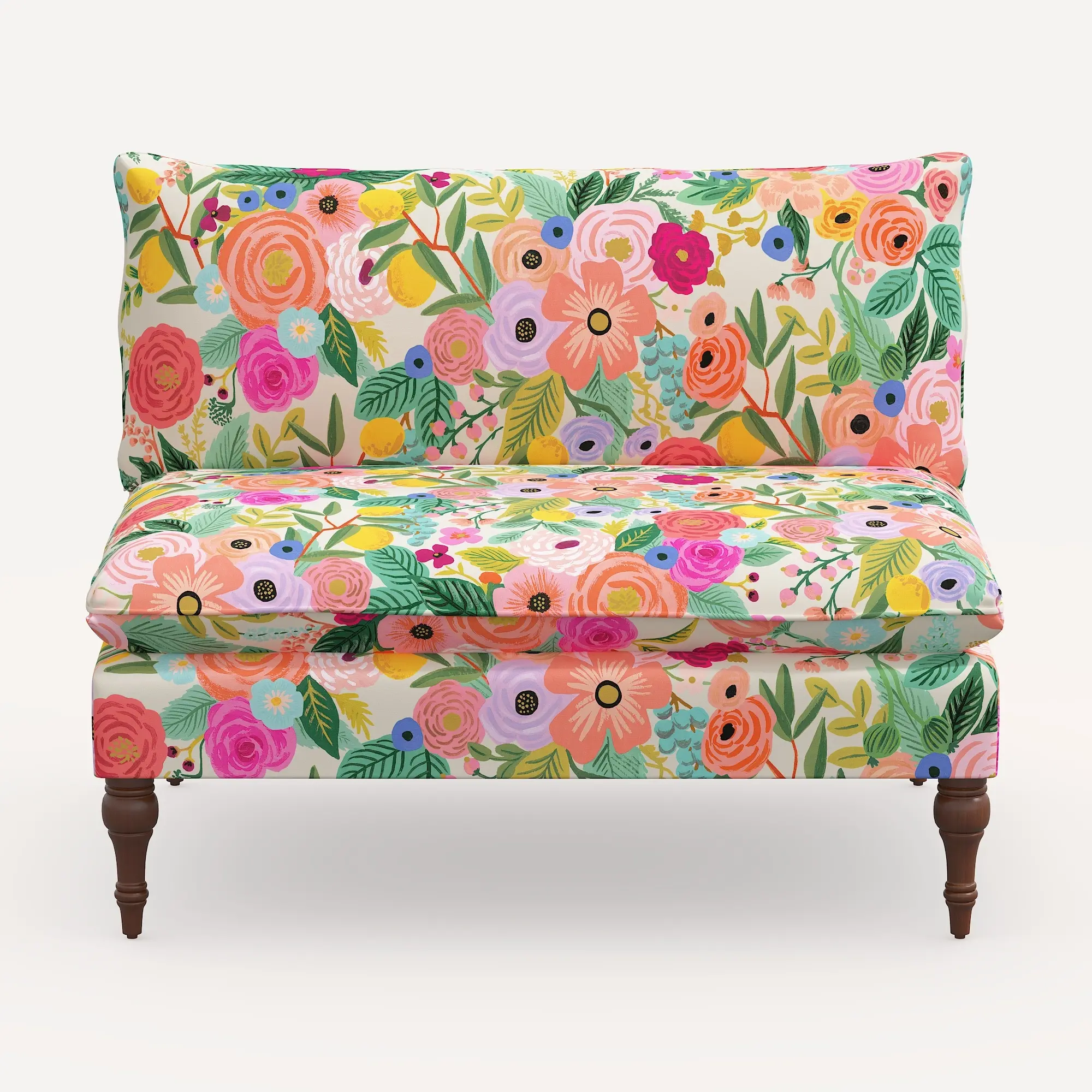 2206RPCGRPRTLCB Rifle Paper Co. Louie Garden Party Pink Armless Loveseat-1