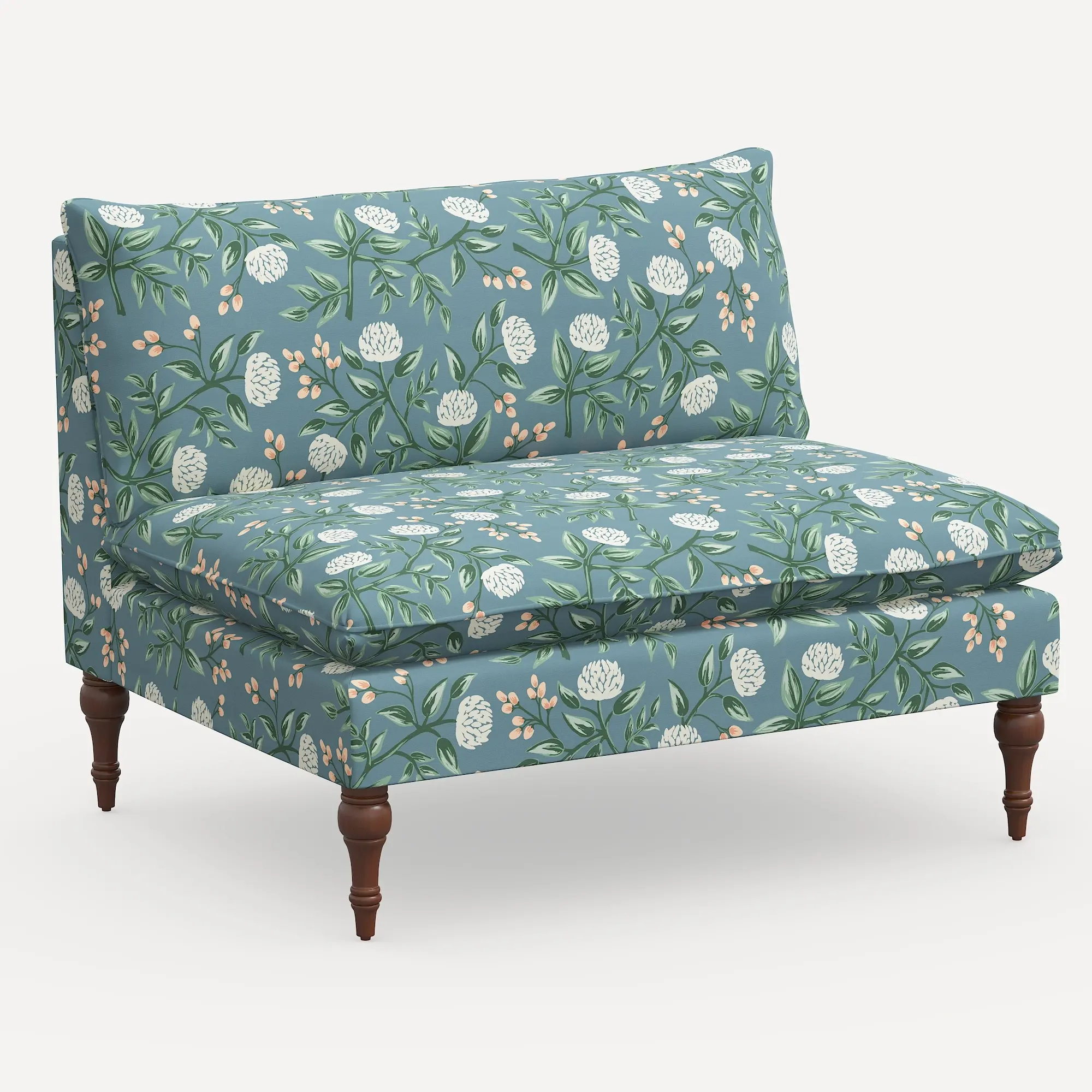 2206RPCPNEMRLCB Rifle Paper Co. Louie Emerald Peonies Armless Loveseat-2