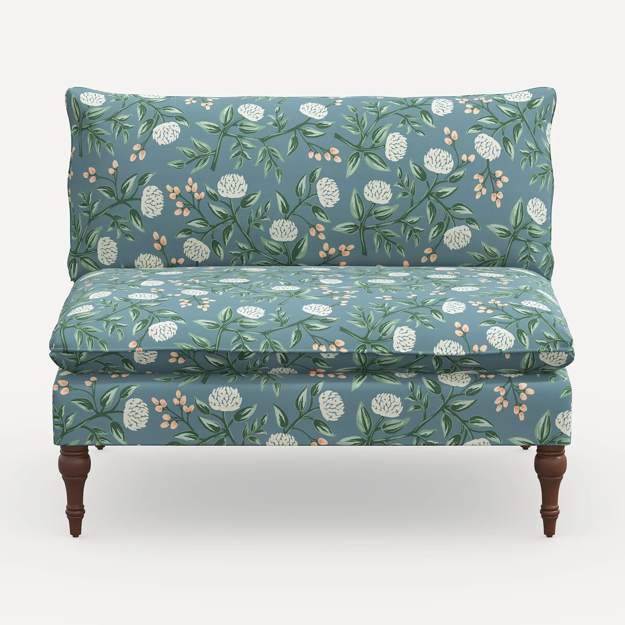 2206RPCPNEMRLCB Rifle Paper Co. Louie Emerald Peonies Armless Loveseat-1