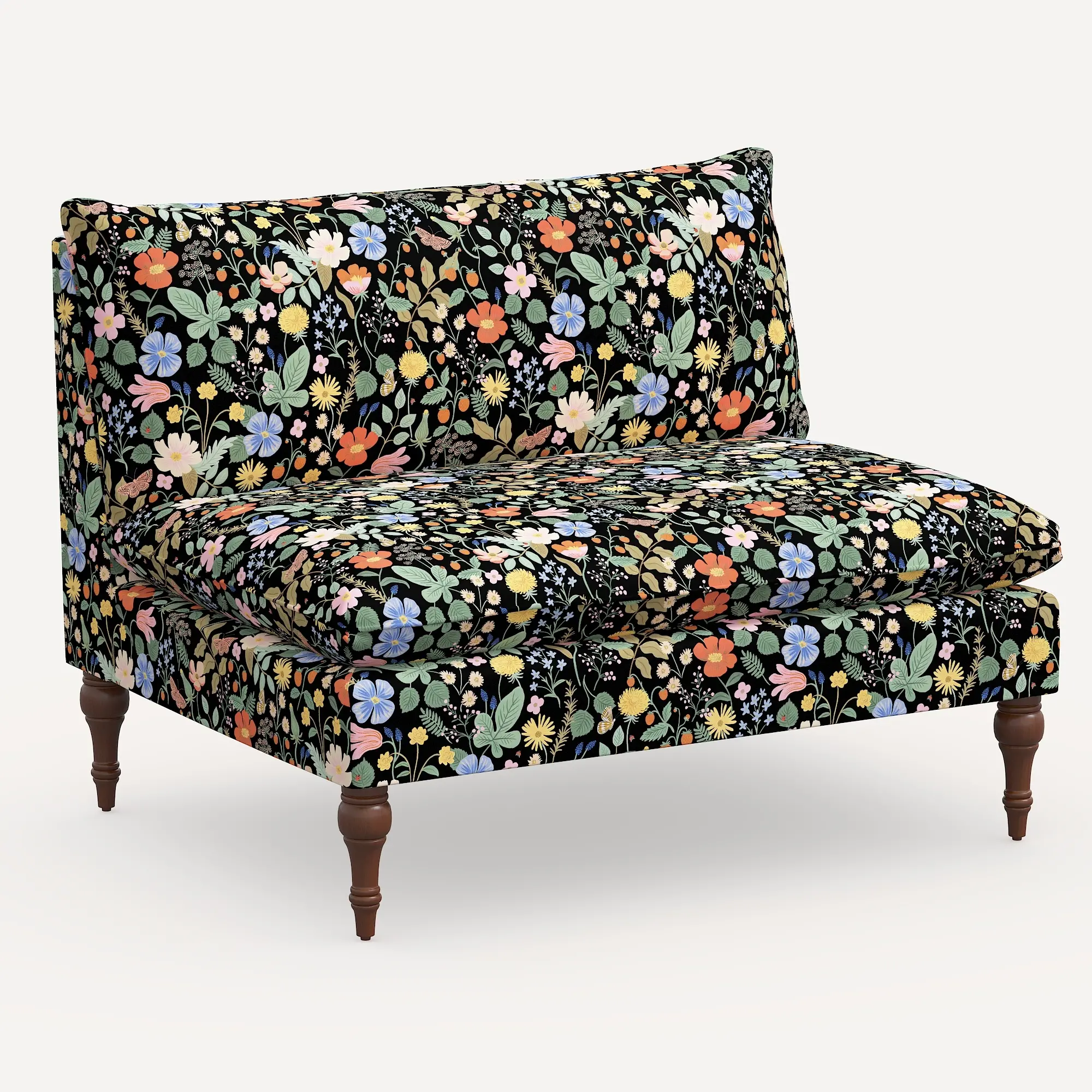2206RPCSTFLBLKLCB Rifle Paper Co. Louie Black Strawberry Fields Armless Loveseat-2