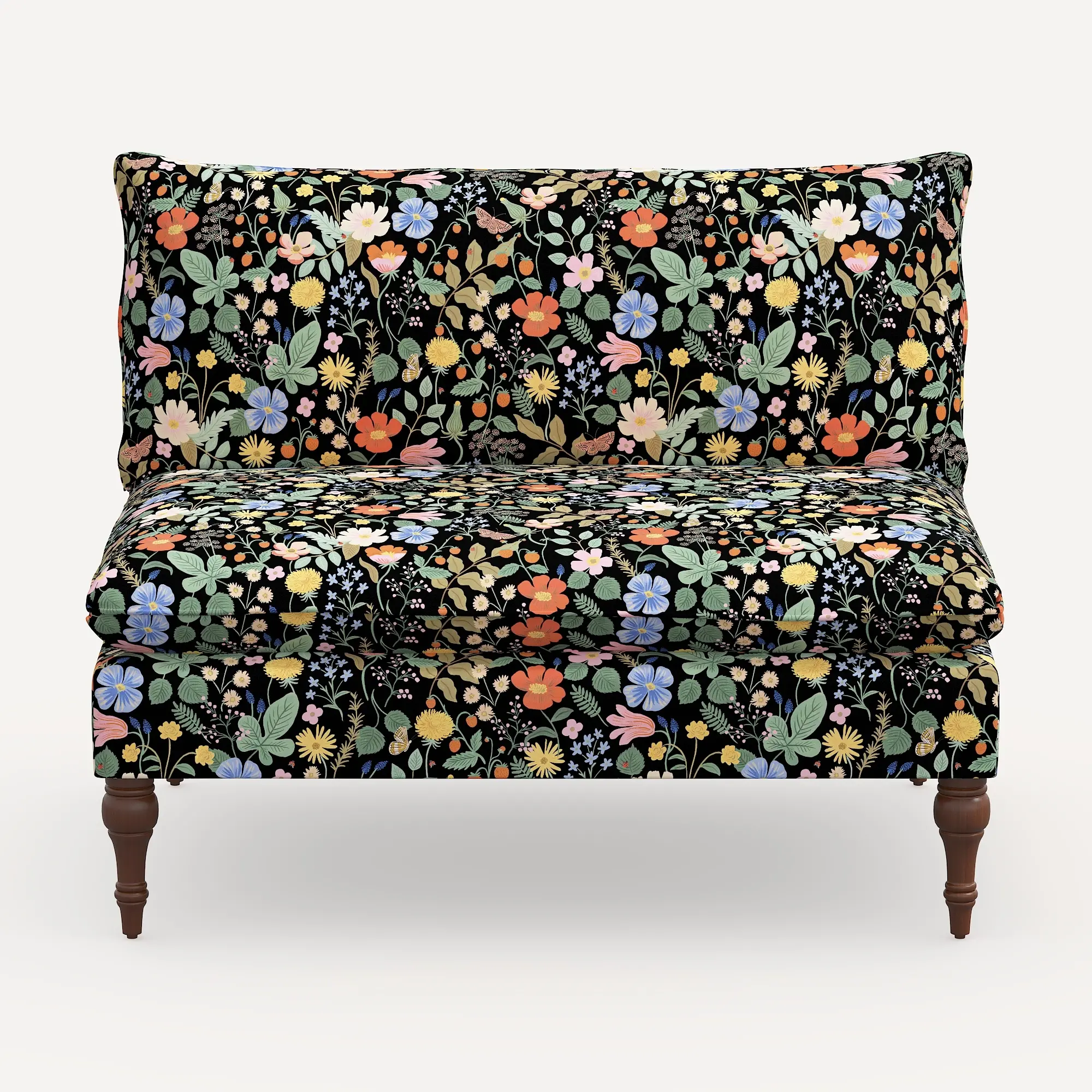 2206RPCSTFLBLKLCB Rifle Paper Co. Louie Black Strawberry Fields Armless Loveseat-1