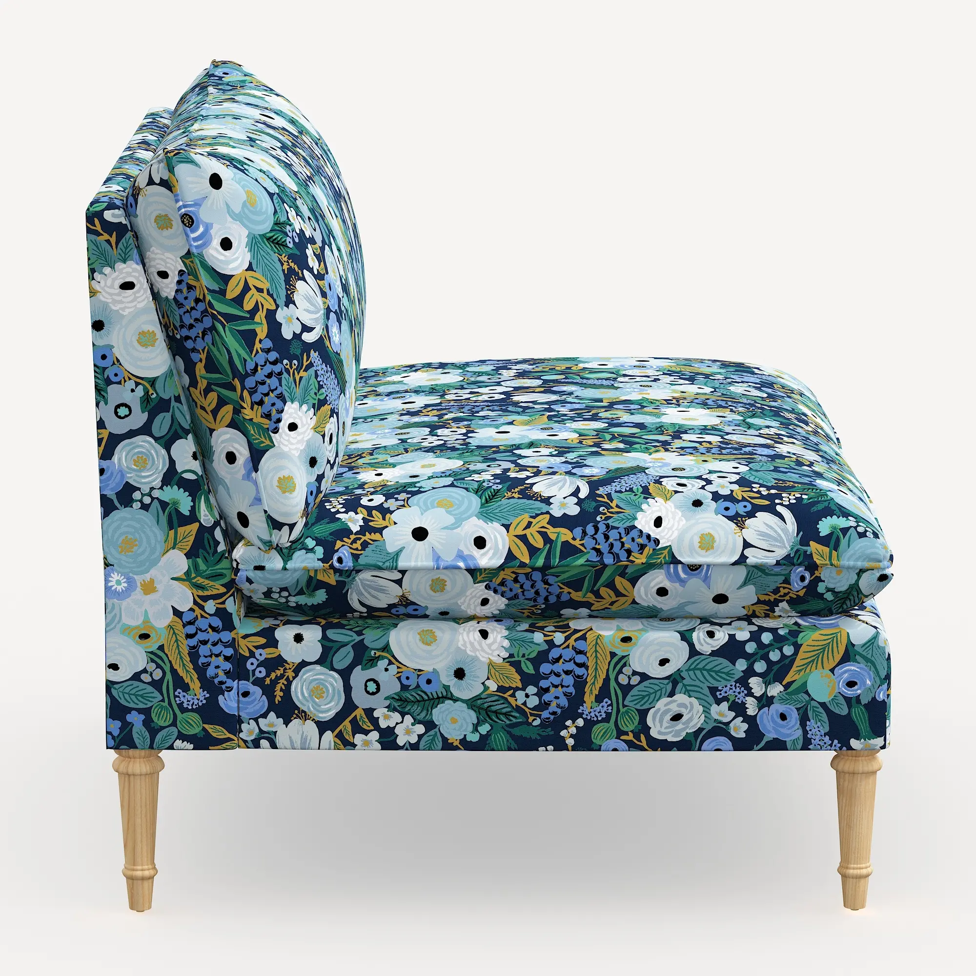 3206NATRPCGRPRBLULCB Rifle Paper Co. Louie Garden Party Blue Armless Loveseat-3