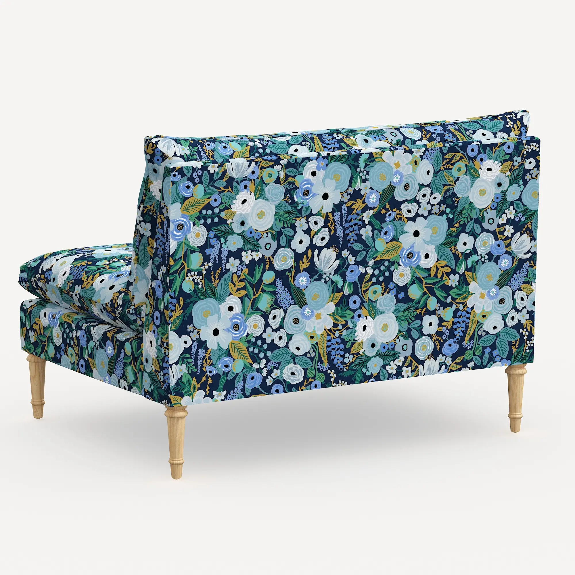 3206NATRPCGRPRBLULCB Rifle Paper Co. Louie Garden Party Blue Armless Loveseat-4
