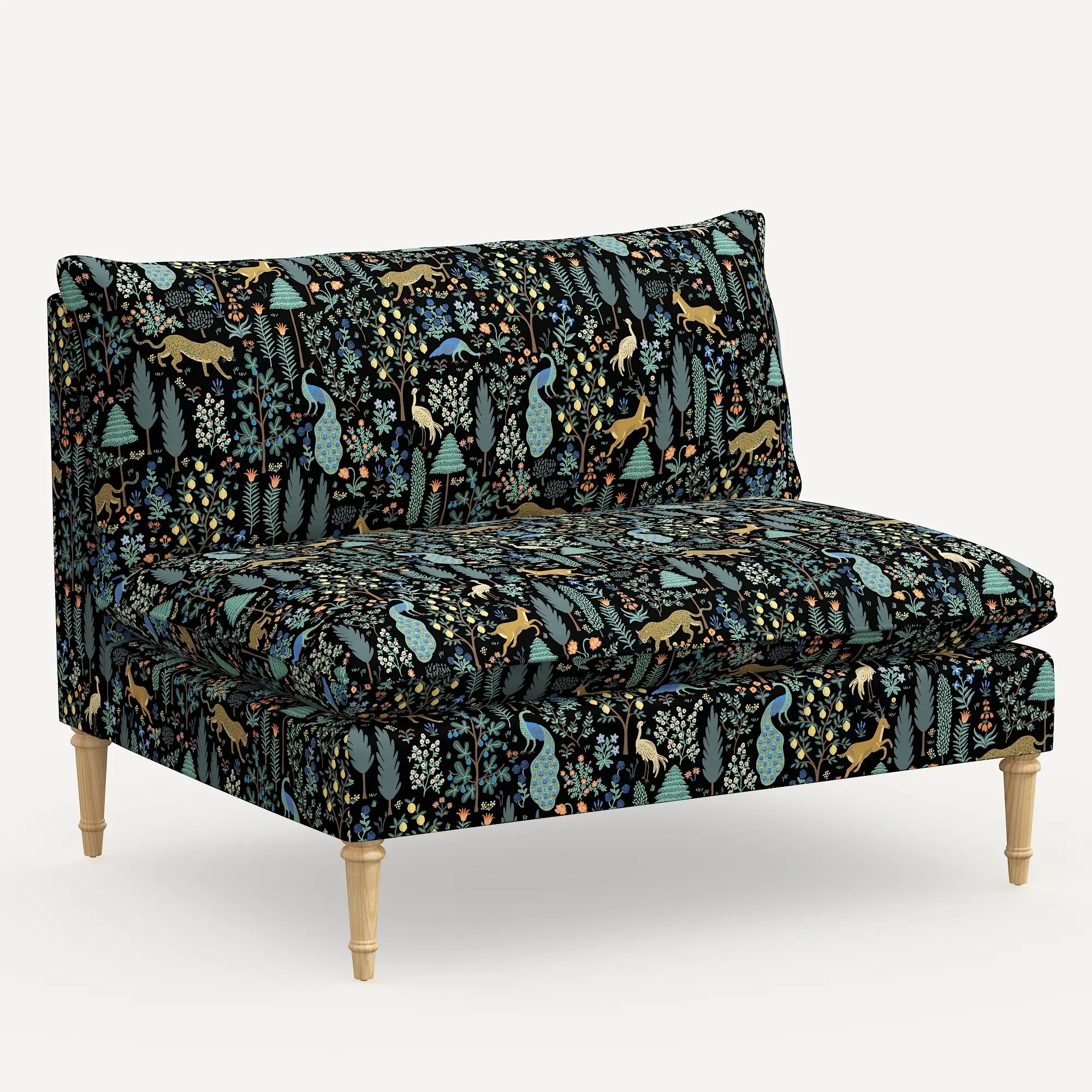 3206NATRPCMNBLKLCB Rifle Paper Co. Louie Menagerie Black Armless Loveseat-2
