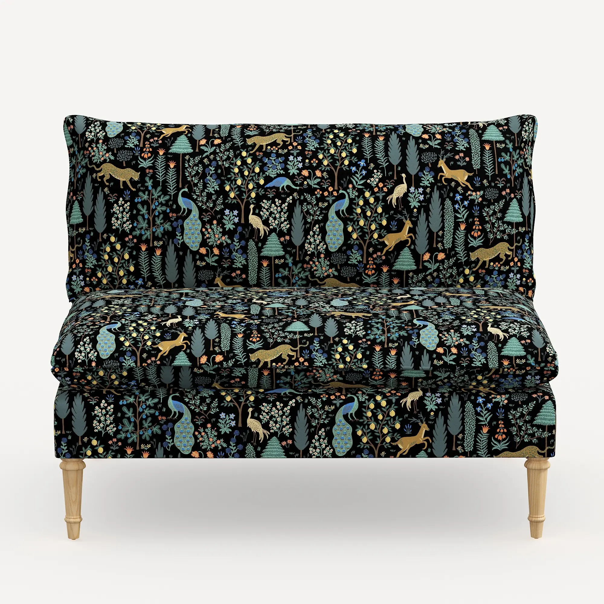 3206NATRPCMNBLKLCB Rifle Paper Co. Louie Menagerie Black Armless Loveseat-1