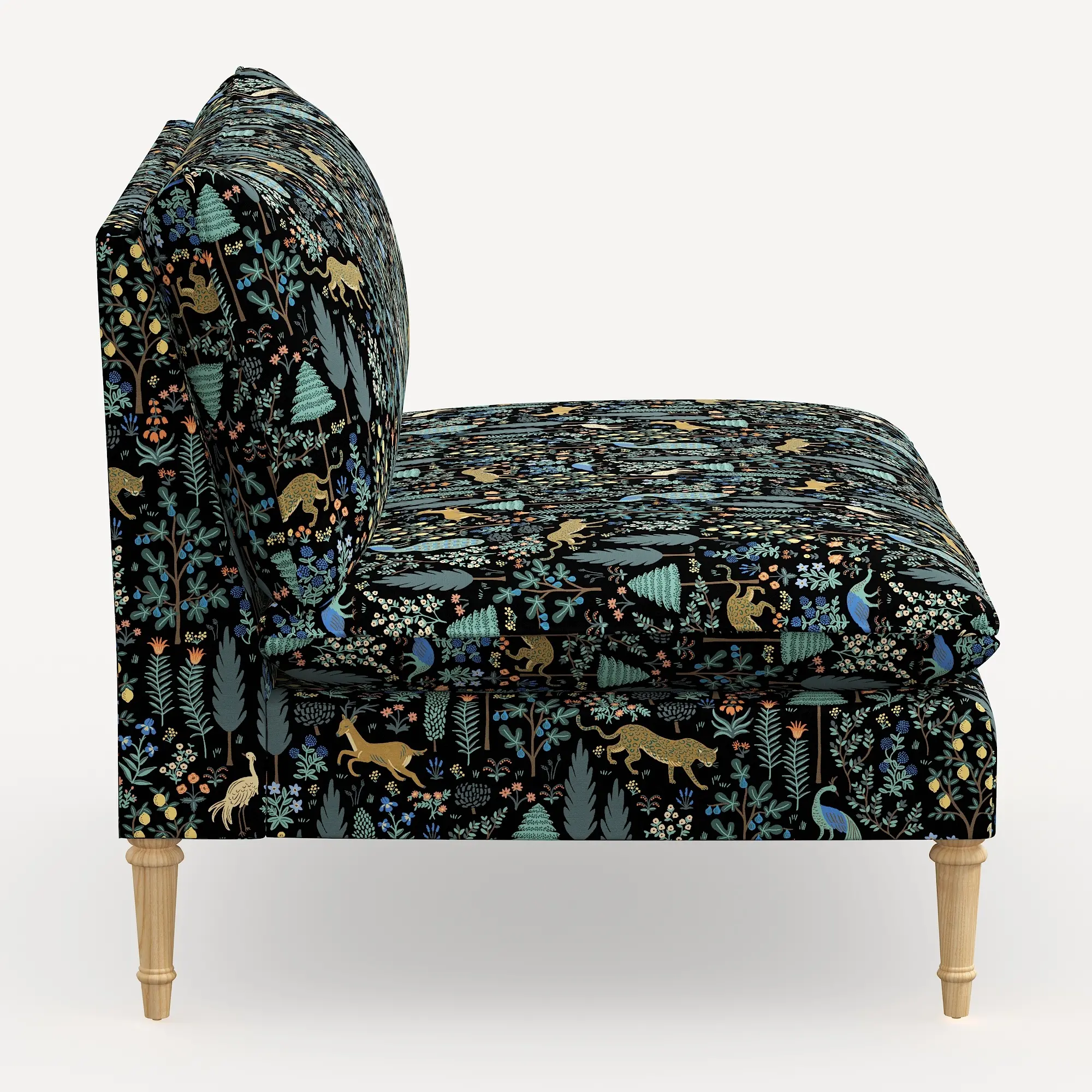 3206NATRPCMNBLKLCB Rifle Paper Co. Louie Menagerie Black Armless Loveseat-3