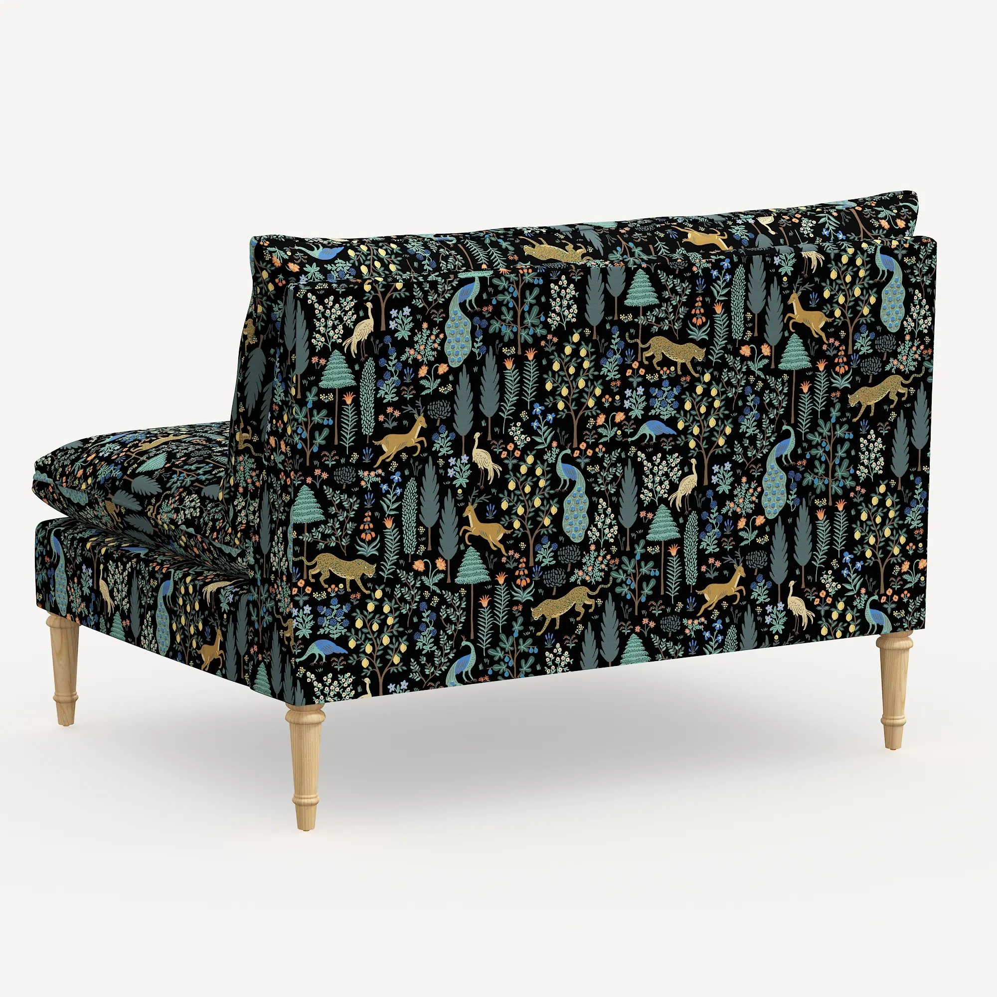 3206NATRPCMNBLKLCB Rifle Paper Co. Louie Menagerie Black Armless Loveseat-4