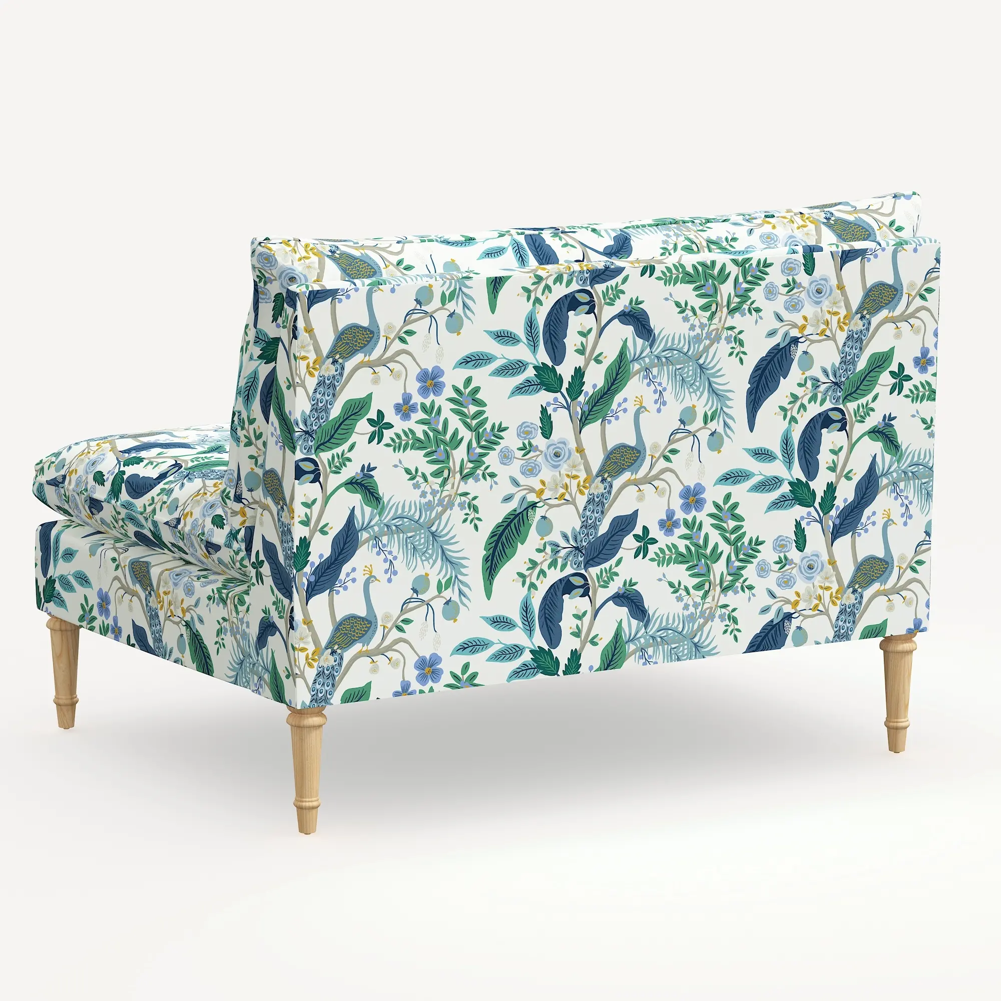 3206NATRPCPCBLWHLCB Rifle Paper Co. Louie Blue Peacock Armless Loveseat-4