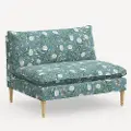 3206NATRPCPNEMRLCB Rifle Paper Co. Louie Emerald Peonies Armless Loveseat