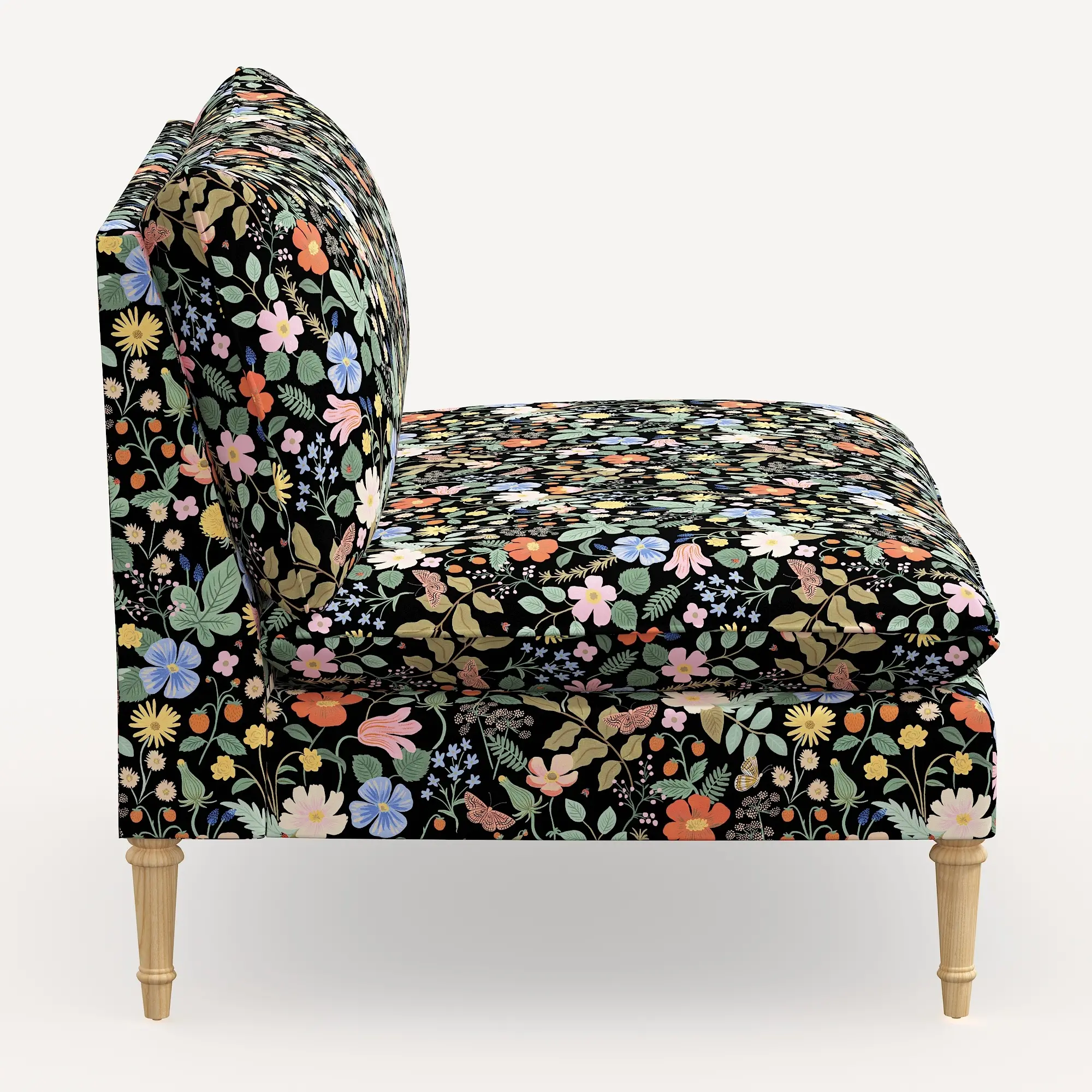 3206NATRPCSTFLBLKLCB Rifle Paper Co. Louie Black Strawberry Fields Armless Loveseat-2
