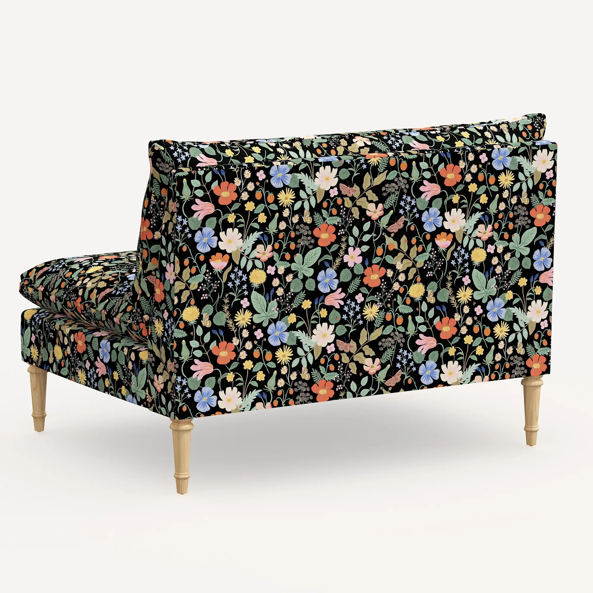 3206NATRPCSTFLBLKLCB Rifle Paper Co. Louie Black Strawberry Fields Armless Loveseat-3