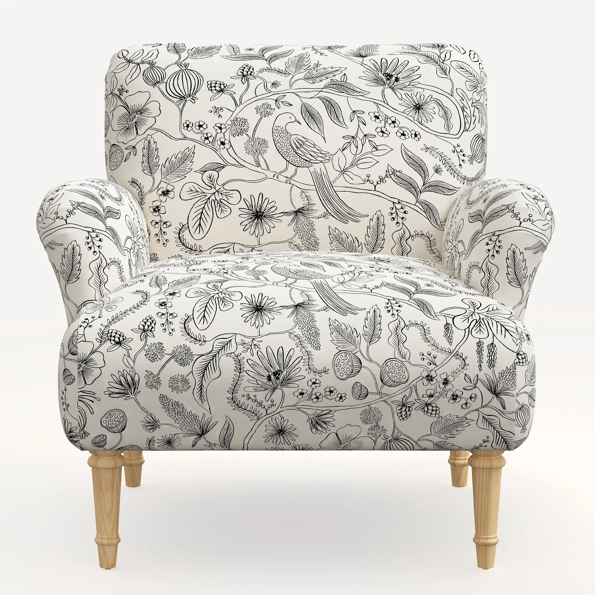 9405NATRPCAVBLKCRMLCB Rifle Paper Co. Bristol Aviary Cream & Black Accent Chair-2