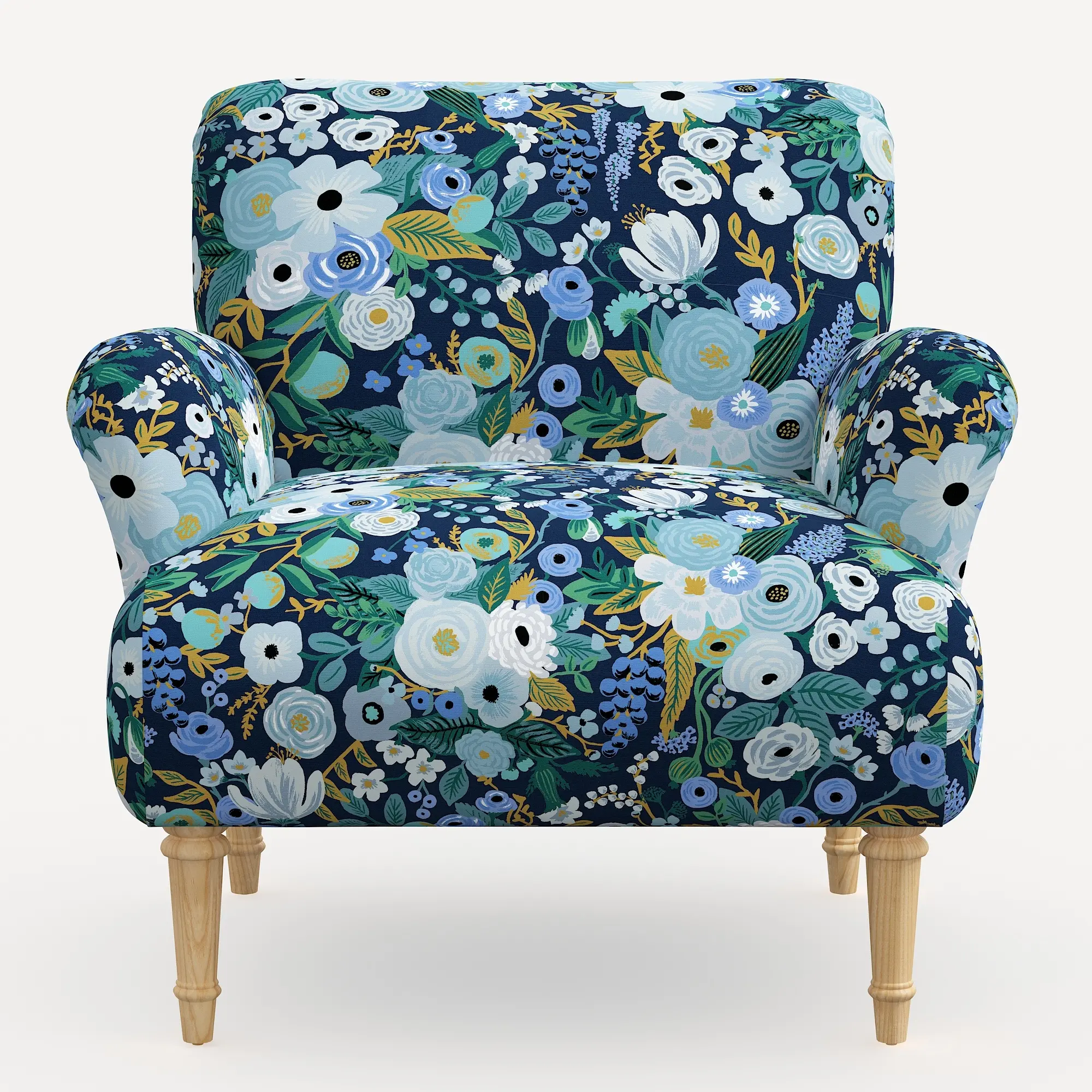 9405NATRPCGRPRBLULCB Rifle Paper Co. Bristol Garden Party Blue Accent Chair-2