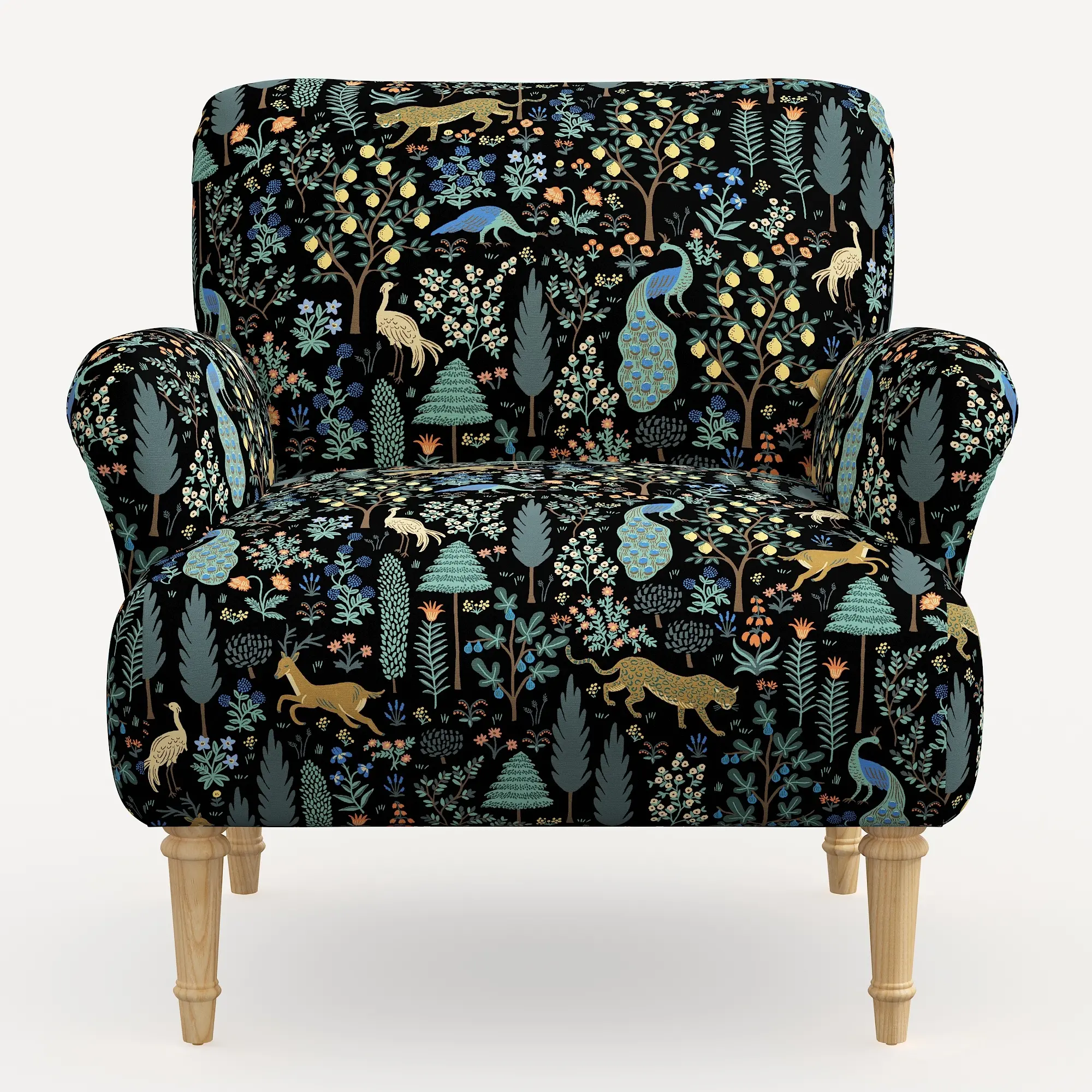 9405NATRPCMNBLKLCB Rifle Paper Co. Bristol Menagerie Black Accent Chair-2
