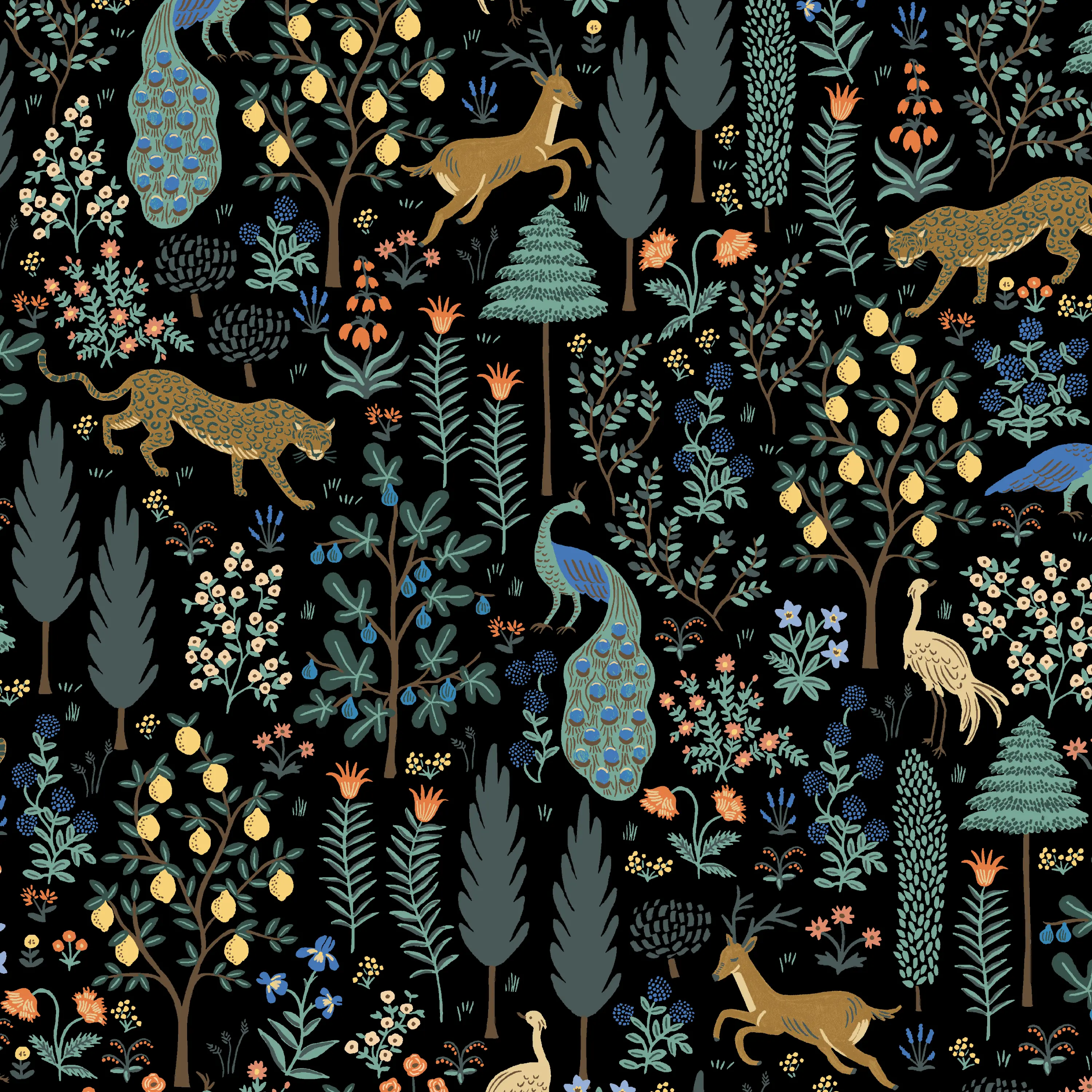 9405NATRPCMNBLKLCB Rifle Paper Co. Bristol Menagerie Black Accent Chair-6