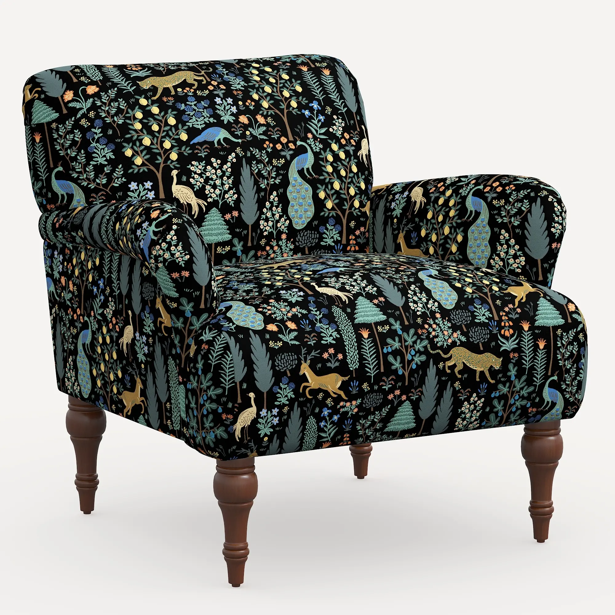 9305RPCMNBLKLCB Rifle Paper Co. Bristol Black Menagerie Accent Chair-1