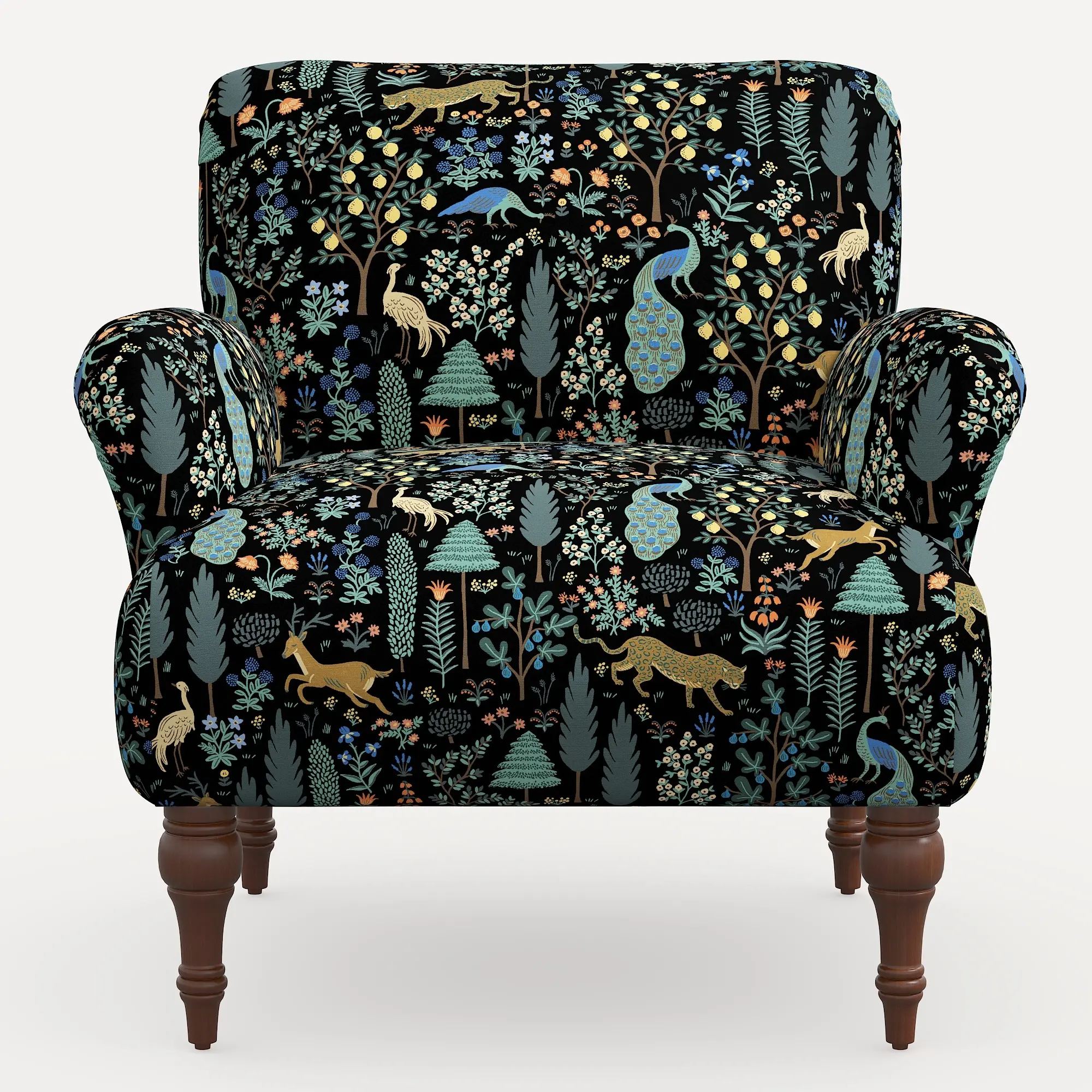 9305RPCMNBLKLCB Rifle Paper Co. Bristol Black Menagerie Accent Chair-2