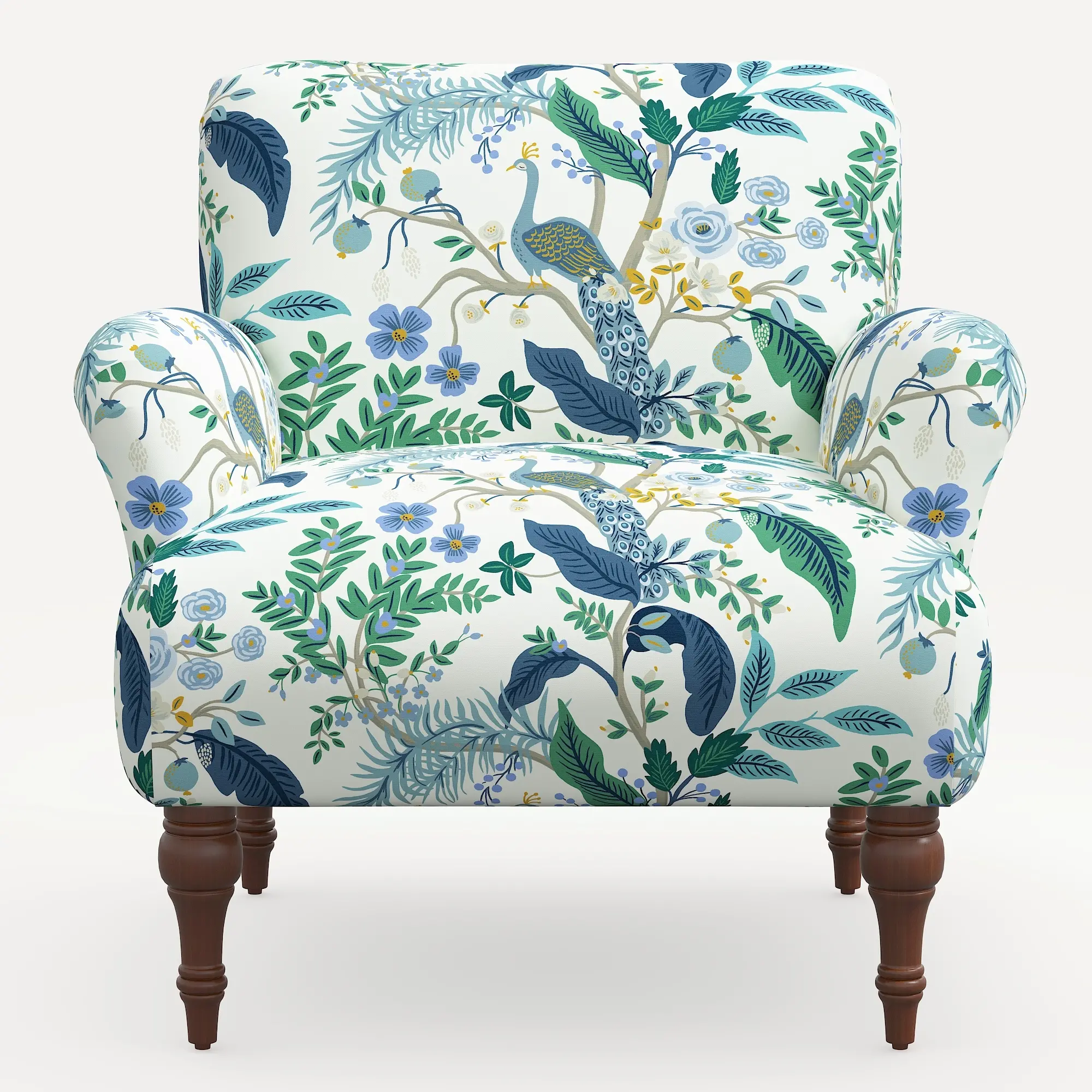9305RPCPCBLWHLCB Rifle Paper Co. Bristol Blue Peacock Accent Chair-2