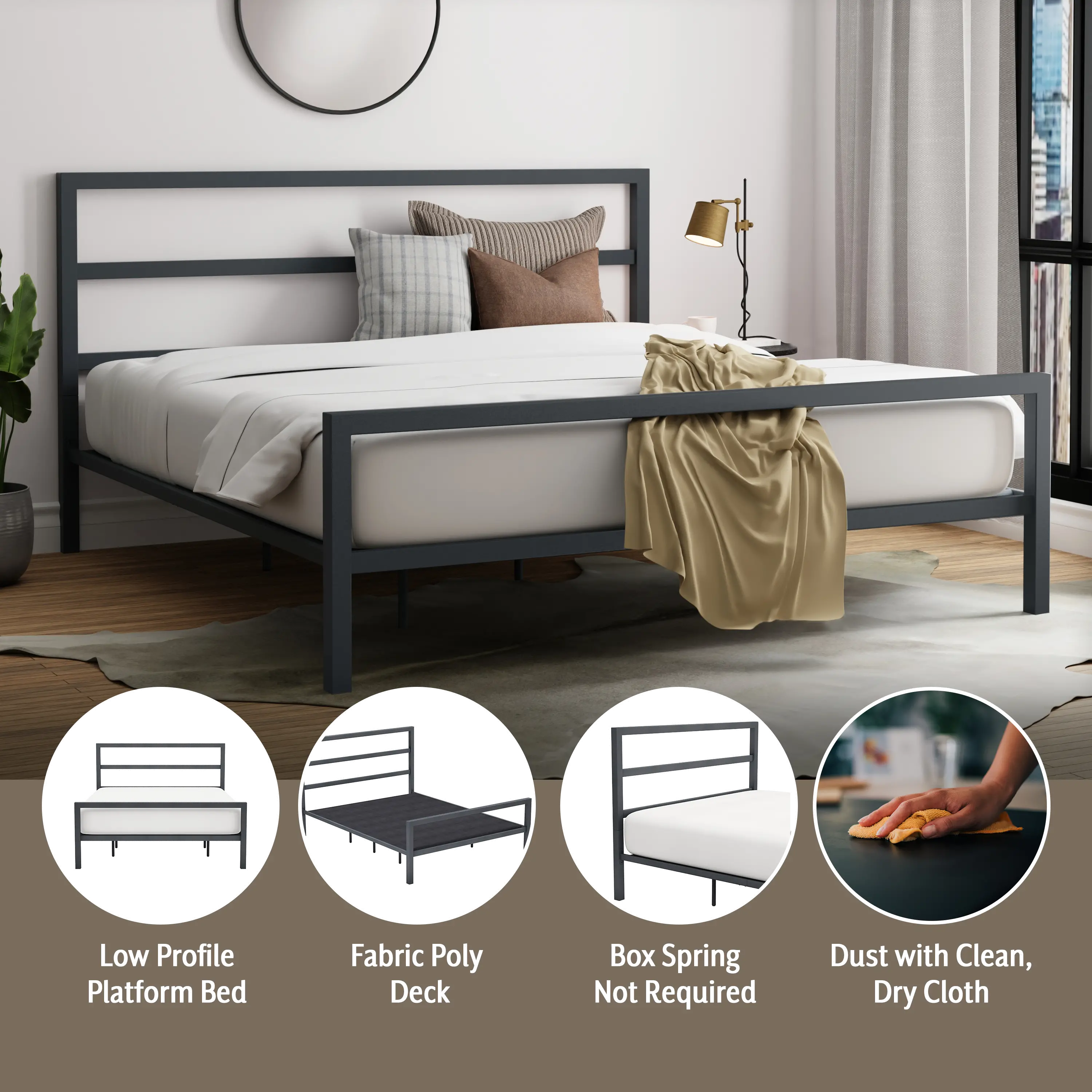 Alastair Graphite Gray King Metal Bed-8