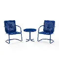 KO10019NV Bates 3 Piece Navy Gloss Metal Patio Bistro Set